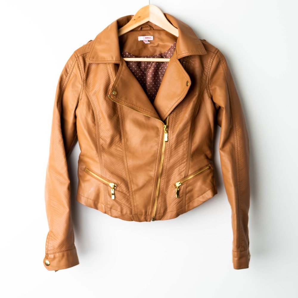 Bongo | Caramel Faux Leather Moto Jacket | M